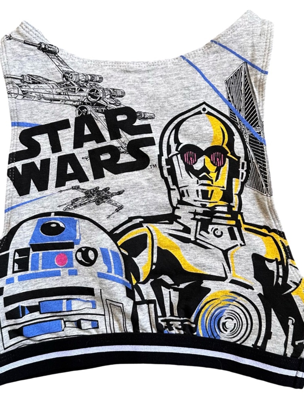 Star Wars Women’s Gray Mini Crop Tank Gray C-3PO R2-D2 Size XS